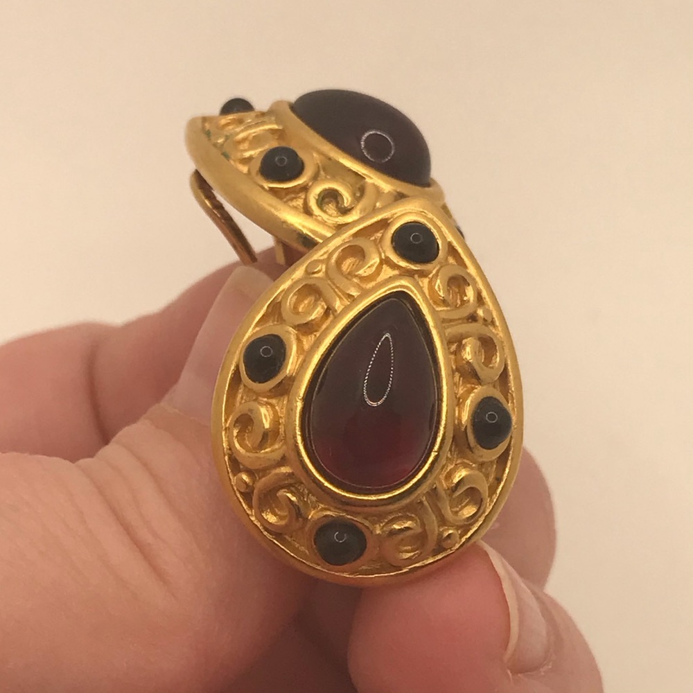 Gold Tear Etruscan Clip Earrings